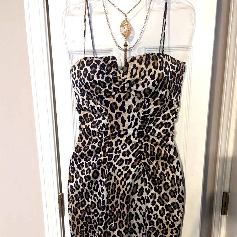 Leopard or cheetah print silk pencil dress